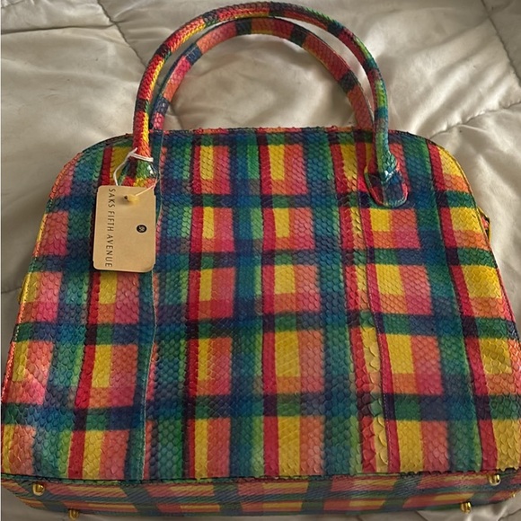 Saks Fifth Avenue Handbags - Carlos Falchi Avenue Vibrant Plaid Satchel